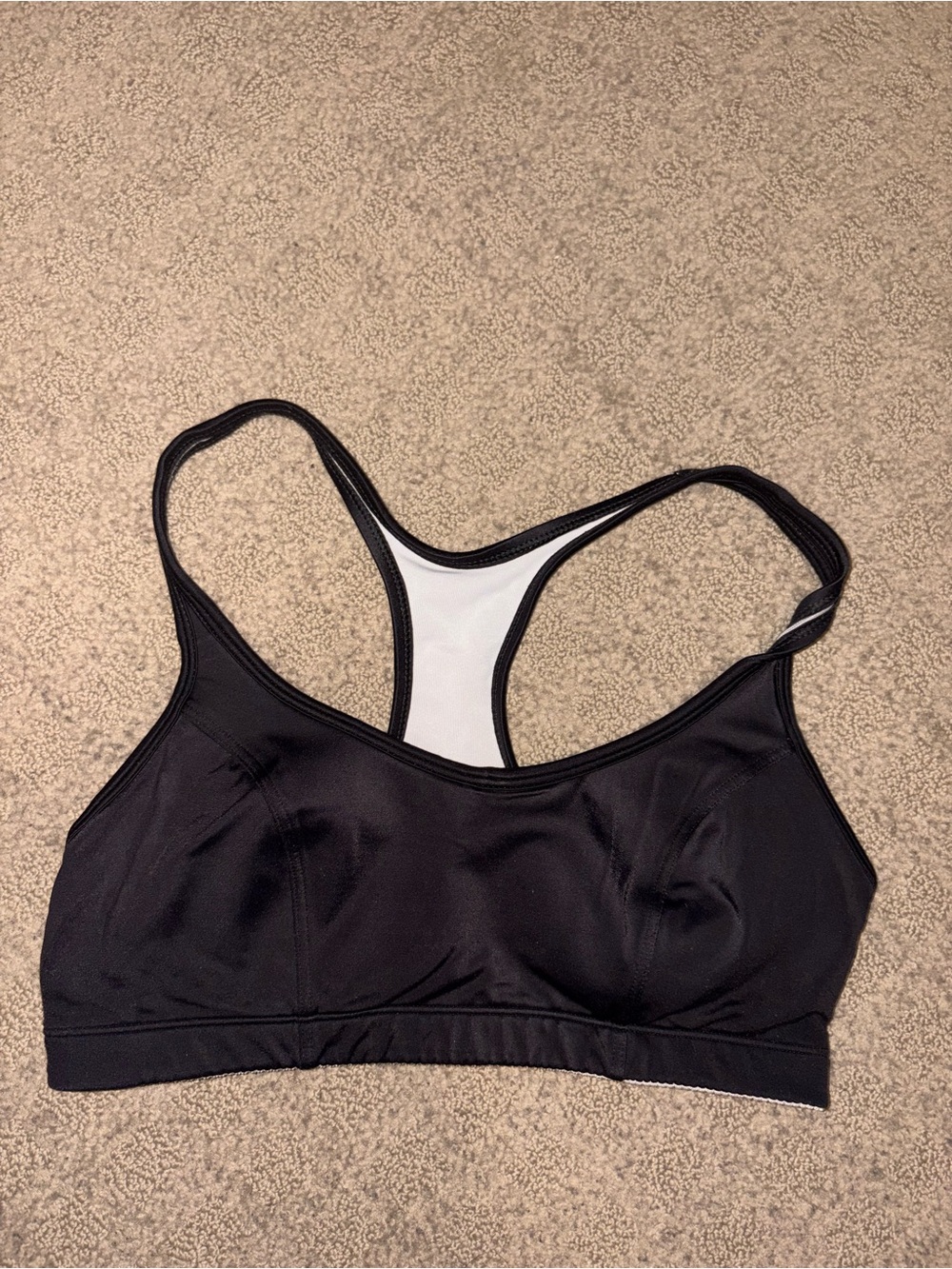 Source Unknown Black Racerback Sports Bra with White Back Panel